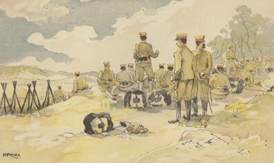 En bataljon av den keiserlige garde stopper på vei til Liao-yang (chromolitho) av Japanese School