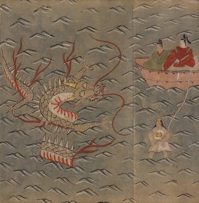 A dragon and woman diver, illustration from the 