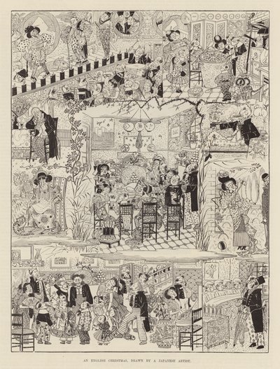 En engelsk jul tegnet av en japansk kunstner (gravering) av Japanese School