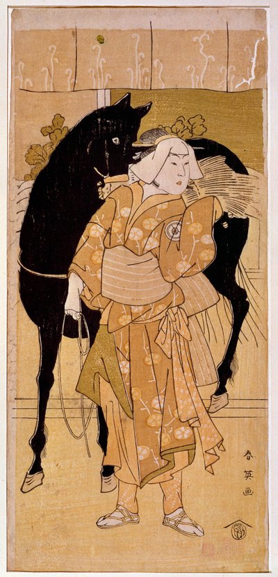 En skuespiller som fremfører en bonde og hans hest japansk trykk fra 1800-tallet. Paris, Guimet-museet, Nasjonalmuseet for asiatisk kunst av Japanese School