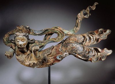 Apsaras, 1600-1700-tallet (polykromt tre) av Japanese School