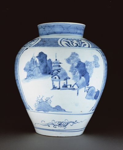Blå og hvit vase (porselen) av Japanese School
