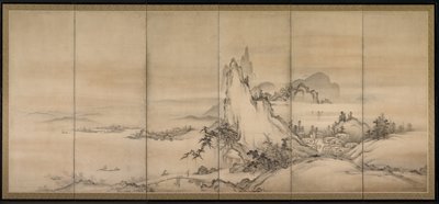 Chinese Landscape, en av et par seksdobbelte skjermer av Japanese School