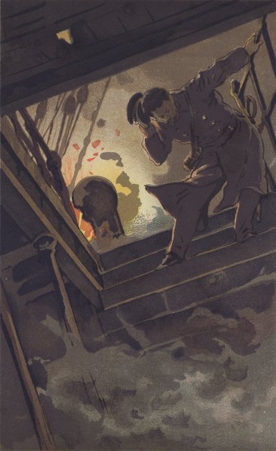 Kommandør Hirose søker etter offiser Sugino (chromolitho) av Japanese School