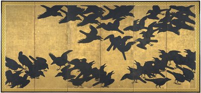Kråker, tidlig på 1600-tallet (par med seks panelskjermer; blekk og gull på papir) av Japanese School