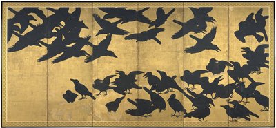 Kråker, tidlig på 1600-tallet (par med seks panelskjermer; blekk og gull på papir) av Japanese School