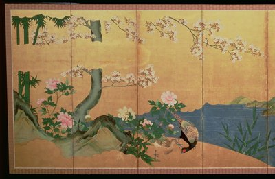 Egrets i en bekk med en øy av iris, Edo-perioden av Japanese School