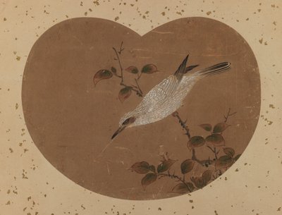 Viftemaleri med fugl (recto) (blekk og farge på papir) av Japanese School