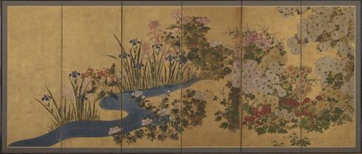Blomster og en bekk, Skjermer av Japanese School