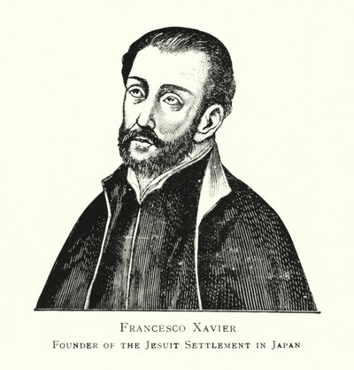 Francesco Xavier, grunnlegger av jesuittbosetningen i Japan (litho) av Japanese School
