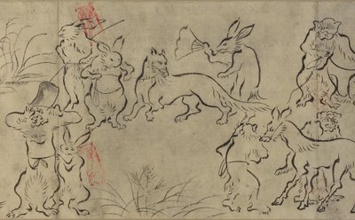 Froskende dyr (Choju Giga) Muromachi-periode (blekk på papir) av Japanese School