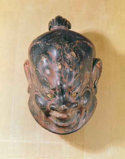 Gigaku-maske, Nara Period (645-794) (polykromt tre) av Japanese School