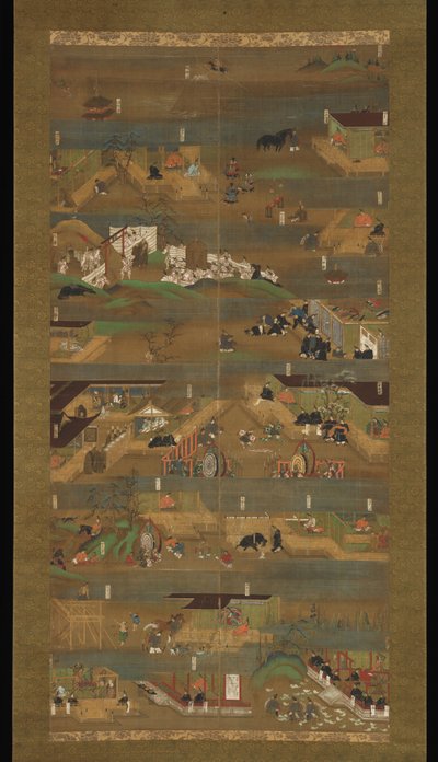 Illustrert biografi om prins Sh?toku, hengende rulle, Kamakura-perioden (1185–1333) (blekk, farge og gull på silke) av Japanese School