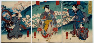 Japansk kunst: kvinner om våren. 1800-talls trykk privat samling av Japanese School