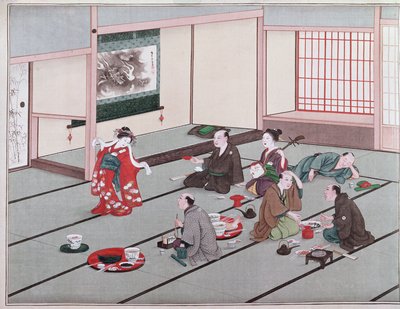 Japanere spiser, drikker og blir underholdt i tehuset (wc) av Japanese School