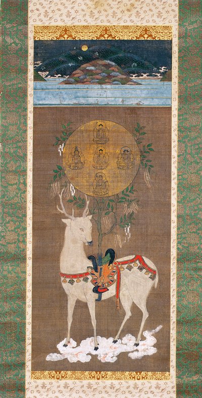 Kasuga hjort med mandala, Muromachi-perioden (1392-1573) (maleri på silke) av Japanese School