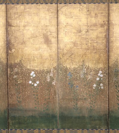 Moon In Musashi Plain (farge og gull på papir) av Japanese School
