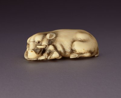 Netsuke som viser et liggende villsvin, ca. 1750-80 (narwahl horn) (se også 210190) av Japanese School