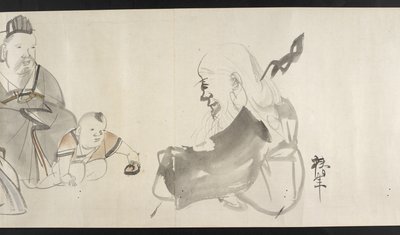 Eller. 14872, f.30 To voksne og et barn, fra Yoshida Seisai (handscroll) av Japanese School