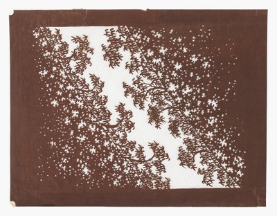 Papir sjablong (katagami), sent på 1800-tallet (mulberry bark papir behandlet med persimmon juice og silketråd) av Japanese School