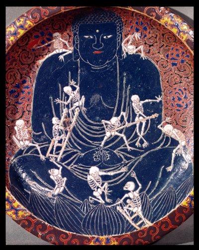 Plate som viser Buddha med ti skjeletter (keramikk) (detalj) (se også 182441) av Japanese School