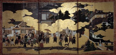 "Portugisisk" skjerm: en representasjon av ankomsten av portugisiske jesuittmisjonærer til Japan på 1500-tallet. Realisert av Kanoskolen (?). 1593-1600. Lisboas museum for antikk kunst av Japanese School
