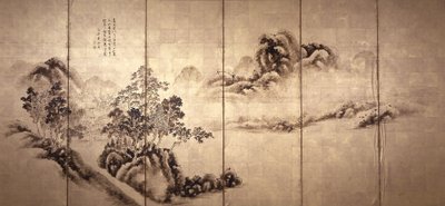 Recto: Landscape After Mi Fei, ca. 1810 (blekk på bladgull) av Japanese School