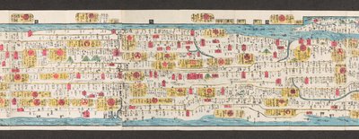 Utsnitt av et kart over veier i Japan.  Dai Nihon koku junro meiki daisei. ["Et klart og minutt kart over de store veiene i Japan"]  1850 av Japanese School