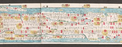 Utsnitt av et kart over veier i Japan.  Dai Nihon koku junro meiki daisei. ["Et klart og minutt kart over de store veiene i Japan"]  1850 av Japanese School
