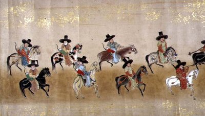 Sjette koreanske ambassade til Japan i Meireki 1 på tidspunktet for Tokugawa Ietsunas arvefølge i 1651, muligens av Kano Masunobu (1625-94) (rullemaleri) av Japanese School