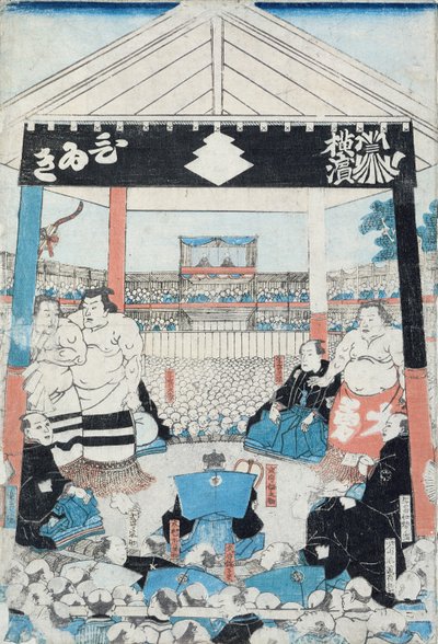 Sumobrytere i ferd med å begynne en kamp (treblokktrykk) av Japanese School