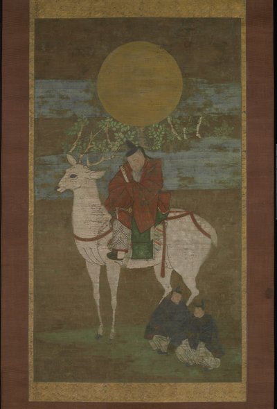 Avgangen fra Kashima (Deity of the Kasuga ut), sent på 1300-tallet (hengende rulle: blekk, farge og gull på silke) av Japanese School