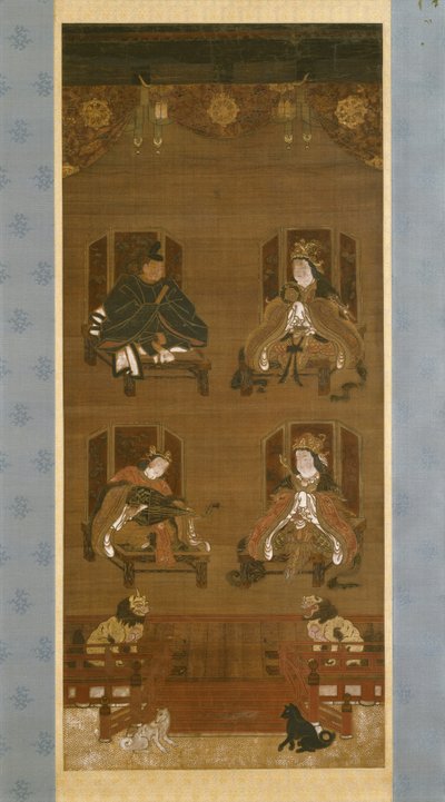 The Four Deities of K?yasan Temple Complex, sent på 1300-tallet, Nanbokuch? periode (1336–92), hengende rulle (blekk, farge og gull på silke) av Japanese School