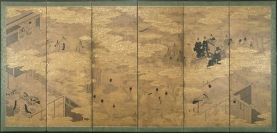 The Tale of Genji, sent på 1600- og tidlig på 1700-tallet (blekk med pigment og bladgull på glimmerpapir) (par av 171424) av Japanese School