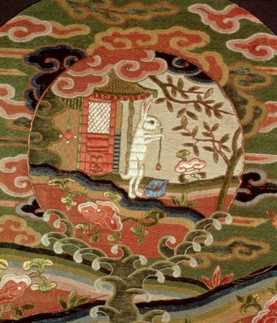 Skilpadden og haren, Edo-perioden (1600-1868) (silkebroderi) (detalj) av Japanese School