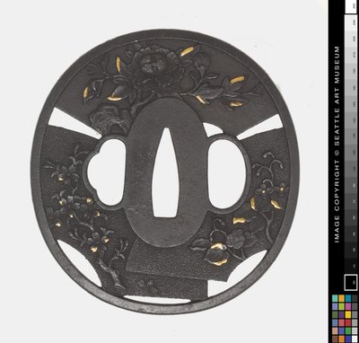 Tsuba: Krysantemum, Kirsebær, Iris av Japanese School