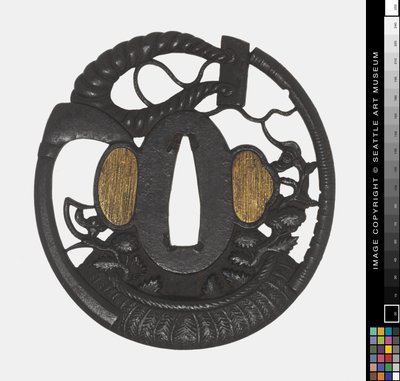 Tsuba: Blomster, ljå, tau, tidlig på 18 århundre (jern) av Japanese School