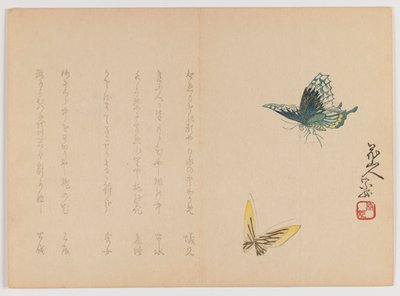 Two Butterflies, ca. 1860 (treblokktrykk, horisontalt Chûban yoko-e-format) av Japanese School
