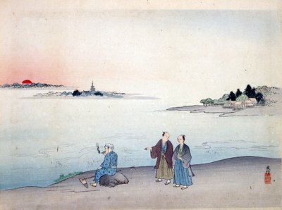 To menn som går ved en innsjø, ca. 1870 av Japanese School