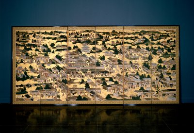 Utsikt i og rundt Kyoto, Edo-perioden, ca. 1616-24 (blekk, farge og bladgull på papir) av Japanese School