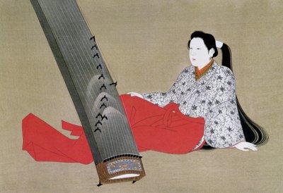 Woman Playing the Koto, gjengitt i The Kokka magazine, ca. 1896-97 av Japanese School