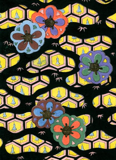 Treblokktrykk av honeycomb-mønster av Japanese School