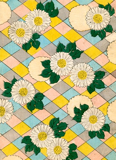farget treblokktrykk av Chrysanthemum Blossoms av Japanese School