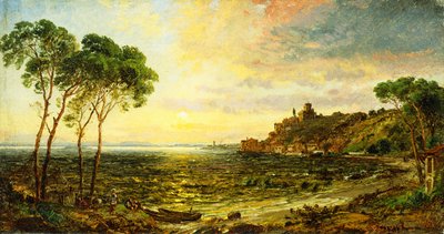 Solnedgang over innsjøen Thrasemine, 1887 av Jasper Francis Cropsey