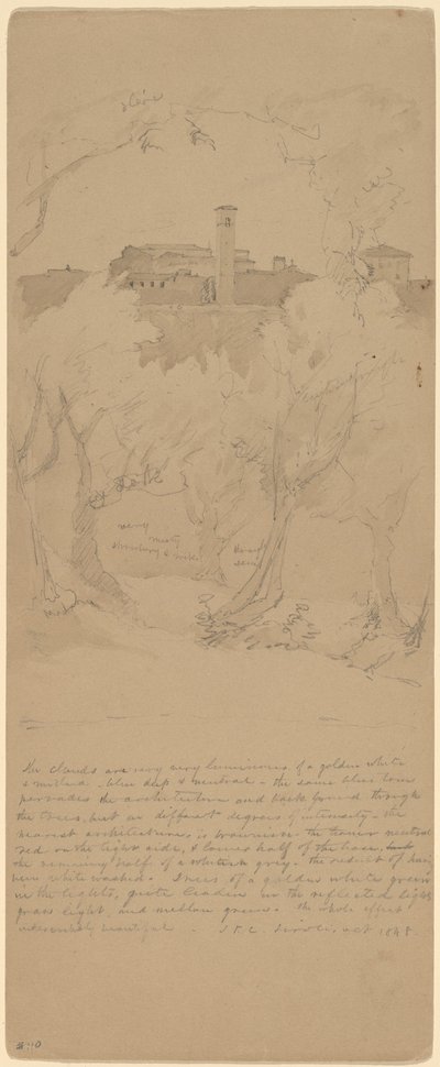 Utsikt gjennom trærne i Tivoli [recto] av Jasper Francis Cropsey