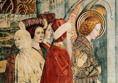 Altertavle av Saint Bernardin og skytsengelen, detalj av flukten til Loth av Jaume Huguet