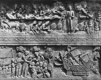 Borobudur-tempelet relieff av Bodhisattva-bading (stein) av Javanese School
