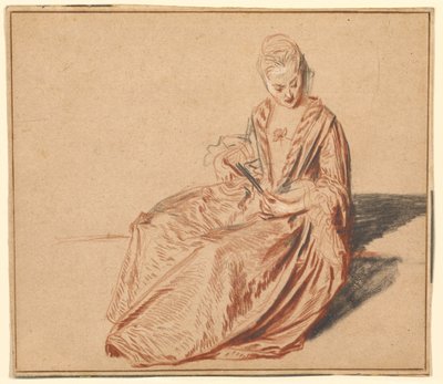 Sittende kvinne med en vifte av Jean-Antoine Watteau