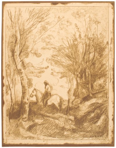 Rytter i skogen, stor plate (Le Grand Cavalier sous Bois) av Jean-Baptiste-Camille Corot