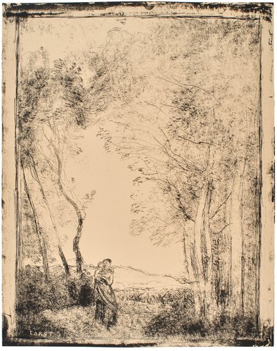 Ung mor ved inngangen til en skog av Jean-Baptiste-Camille Corot